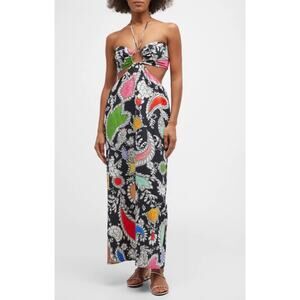 Mara Hoffman Laila Cutout Halter Maxi Dress Colorful Paisley Print Size Medium